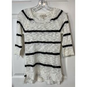 Vintage Y2K Pink Rose Striped Sheer Sweater Heather Oatmeal Black Women's S